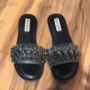 Steve Madden Black Gemstone Slide Sandals